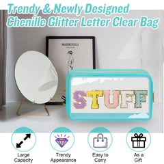 Chenille Letter Clear Makeup Bag Waterproof Glitter Cosmetic Pouch with Zipper
