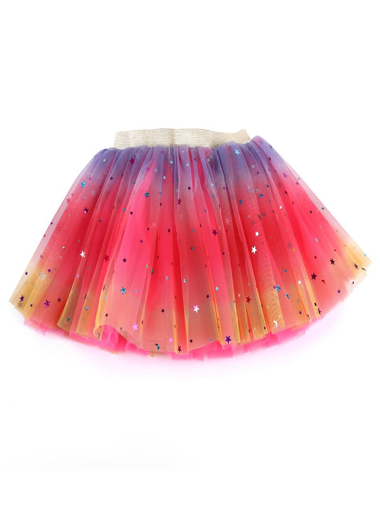 Girls Princess Sequins Star Rainbow Tulle Tutu Skirt for Party Ballet