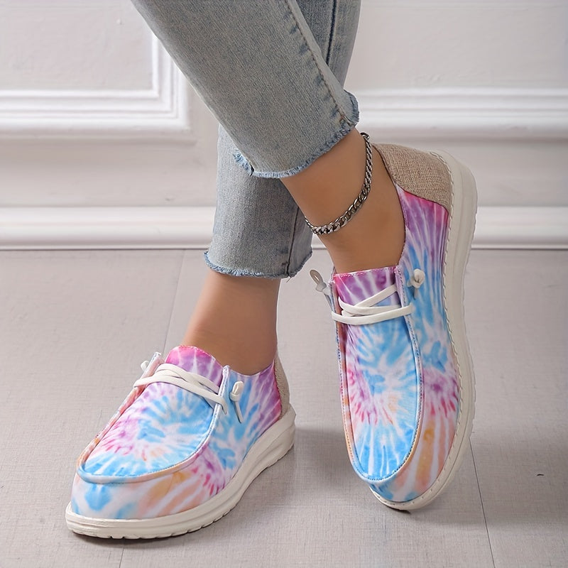 Tie Dye Canvas Low Top Sneakers Lace Up Casual Slip On Loafers