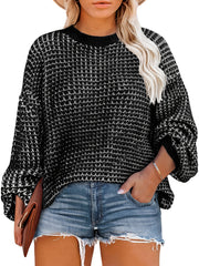  Casual Sweater Women's Plus Two Tone Lantern Sleeve Pullover Jumper