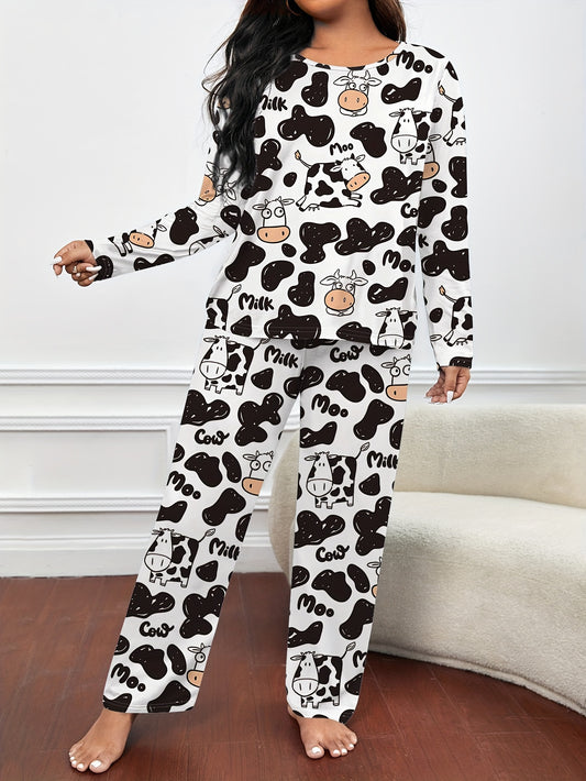  Cow Print Tee & Pants Loungewear Set