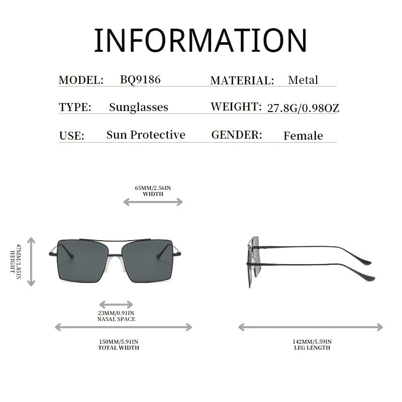 Double Bridge Metal Gradient Square Sunglasses Golf Eyewear