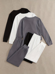 3-Piece Lounge Set Crew Neck Top & Lace Up Pants