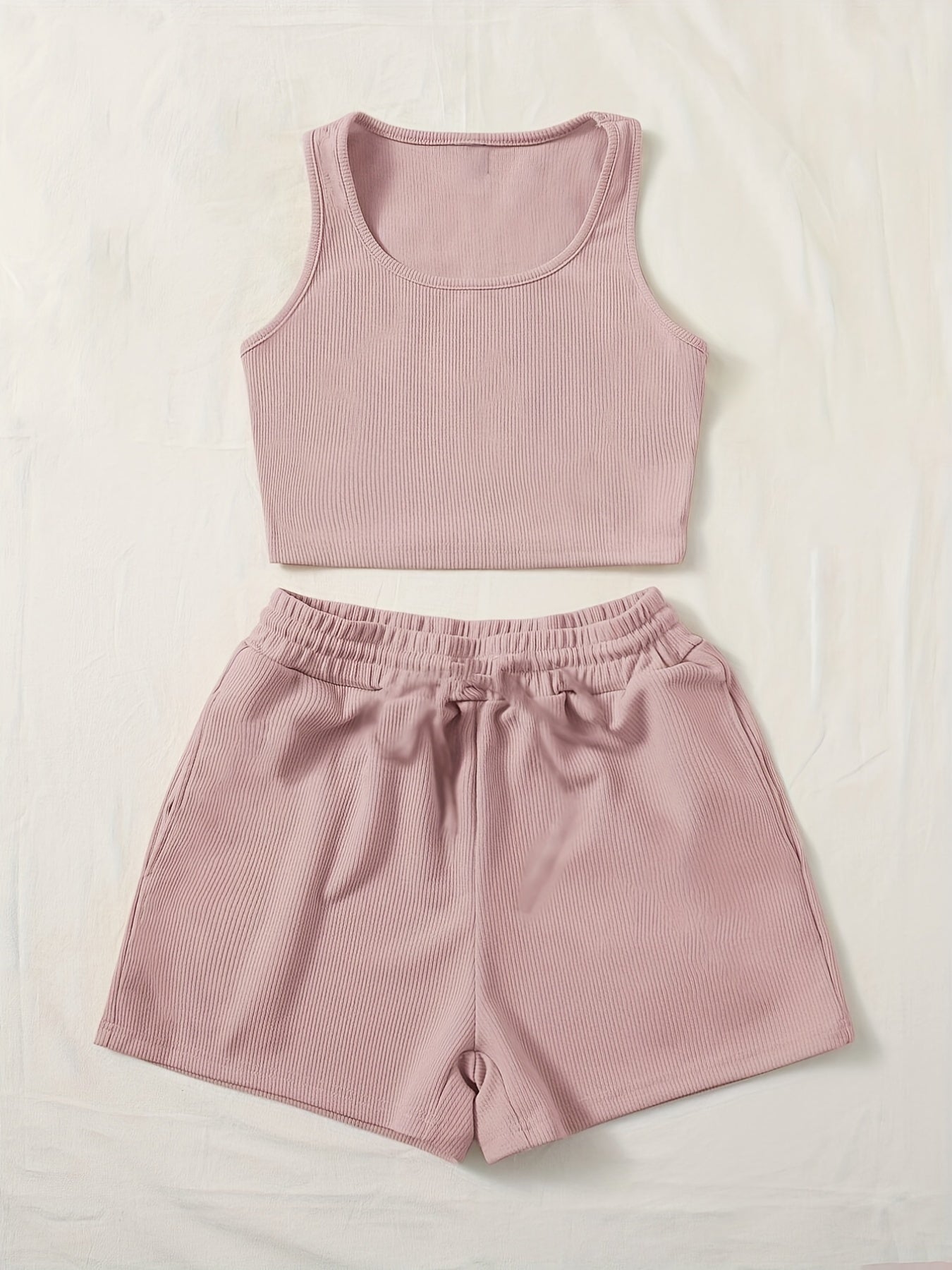  Ribbed Crop Tank Top & Shorts Set