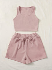  Ribbed Crop Tank Top & Shorts Set