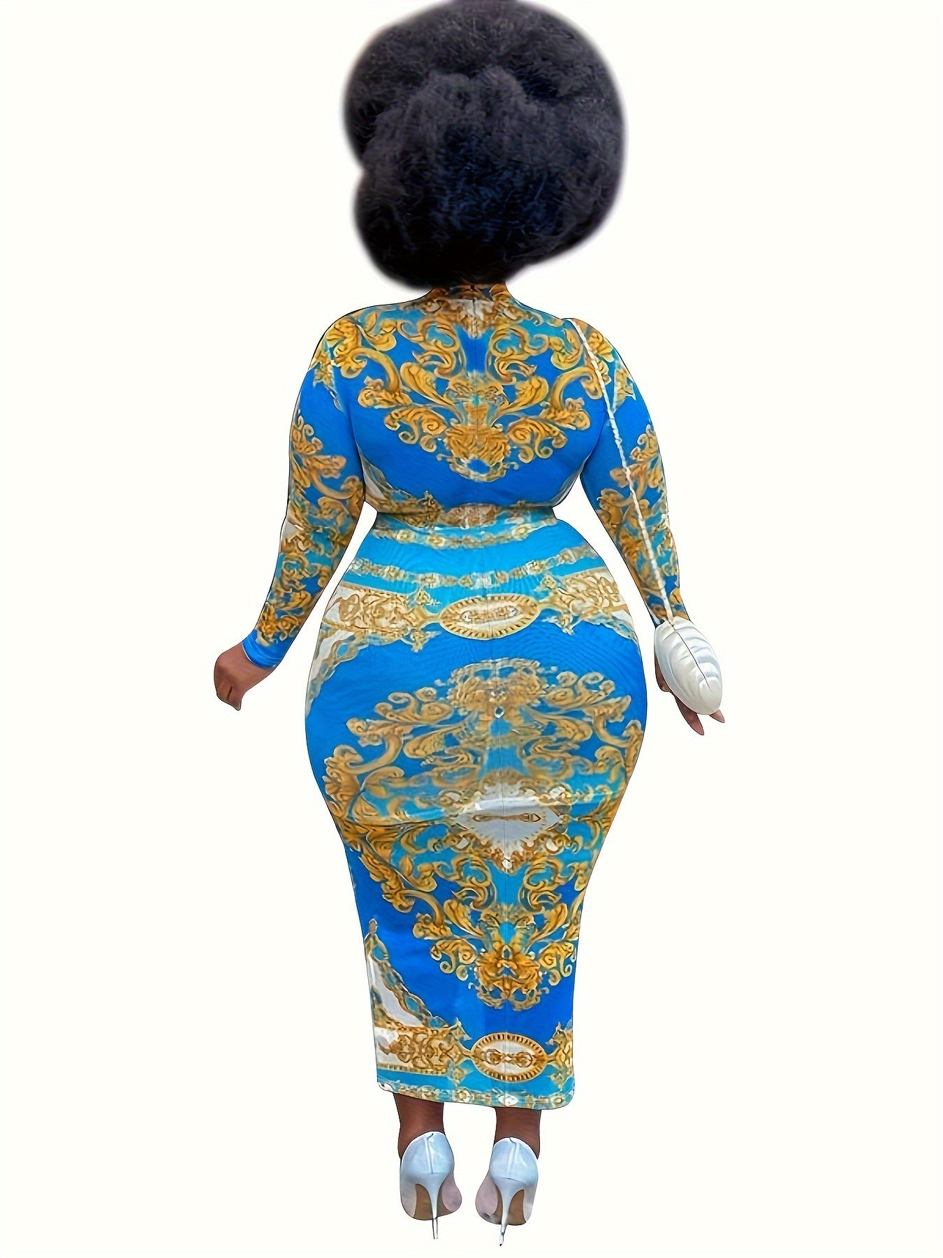  Baroque Print Bodycon Midi Dress