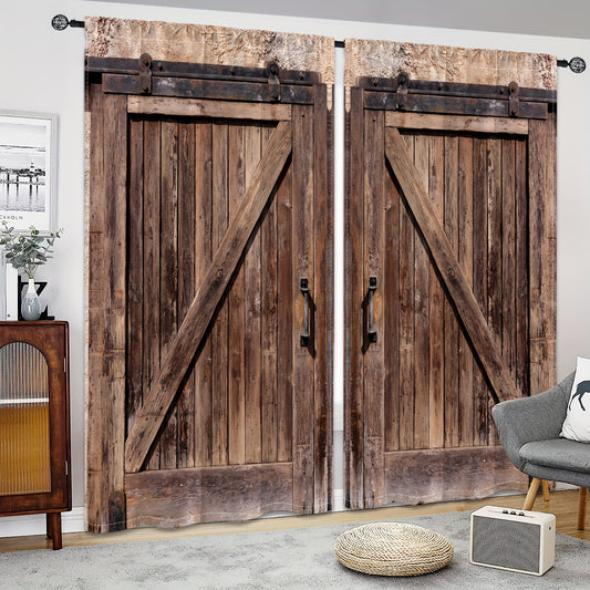 Rustic Barn Door Print Curtains Set of 2