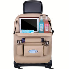 Car Organizer w/Foldable Table Tray PU Leather Kick Mats