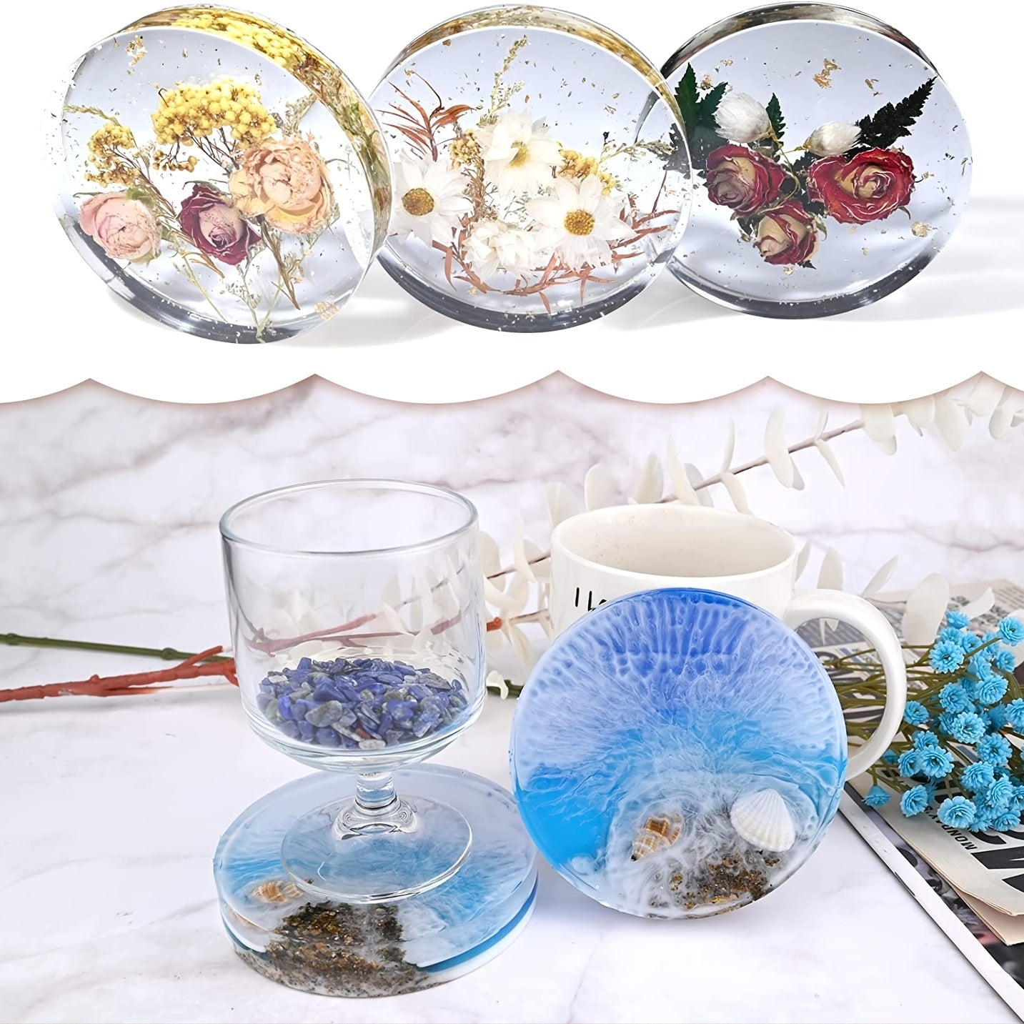 6-Cavity Round Silicone Coaster Molds for Resin Casting