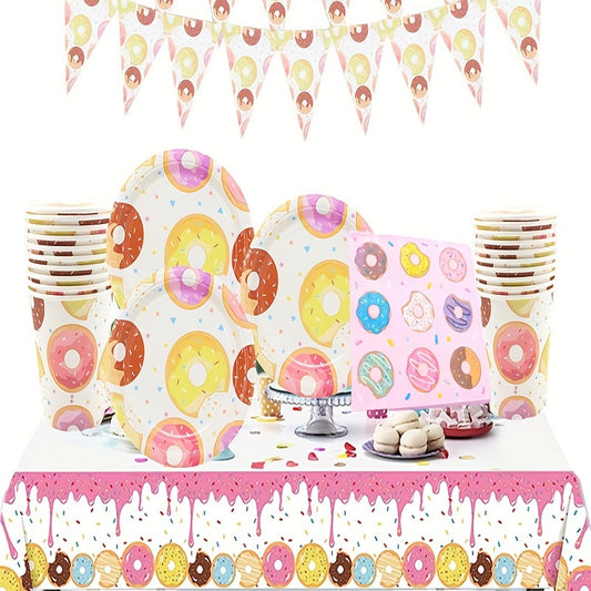 Donut Birthday Party Decorations Banner Plates Supplies For 10 Guests