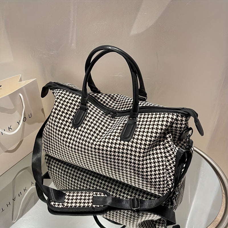 Large Capacity Houndstooth Pattern Luggage Bag