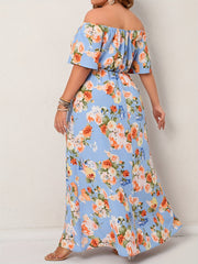  Floral Print Off Shoulder Maxi Summer Dress