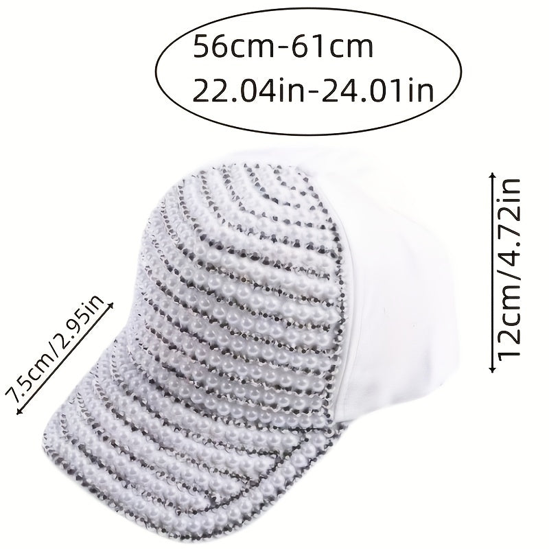 Rhinestone Pearl Baseball Cap Sun Hat Women