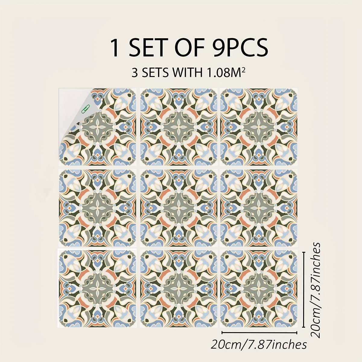 9pcs Mediterranean Print Matte Thickened Waterproof Decal