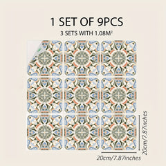 9pcs Mediterranean Print Matte Thickened Waterproof Decal