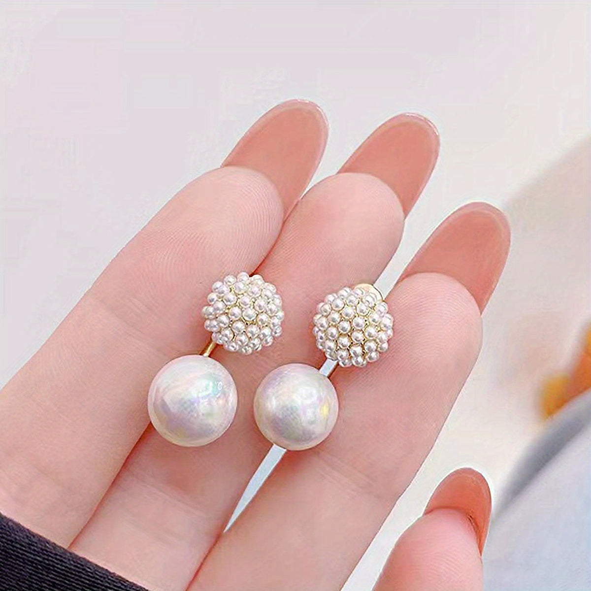 Flower Pattern Faux Pearl Dangle Earrings 14K Plated Jewelry