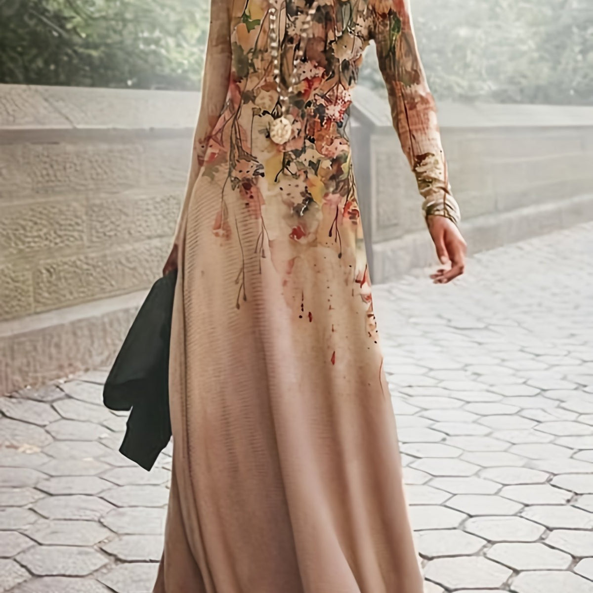  Dress Women's Plus Floral Print Long Sleeve Maxi Dress