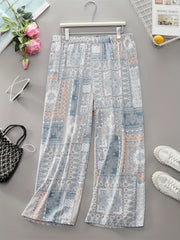  Boho Pants Women's Plus Paisley Print Straight Leg Pant