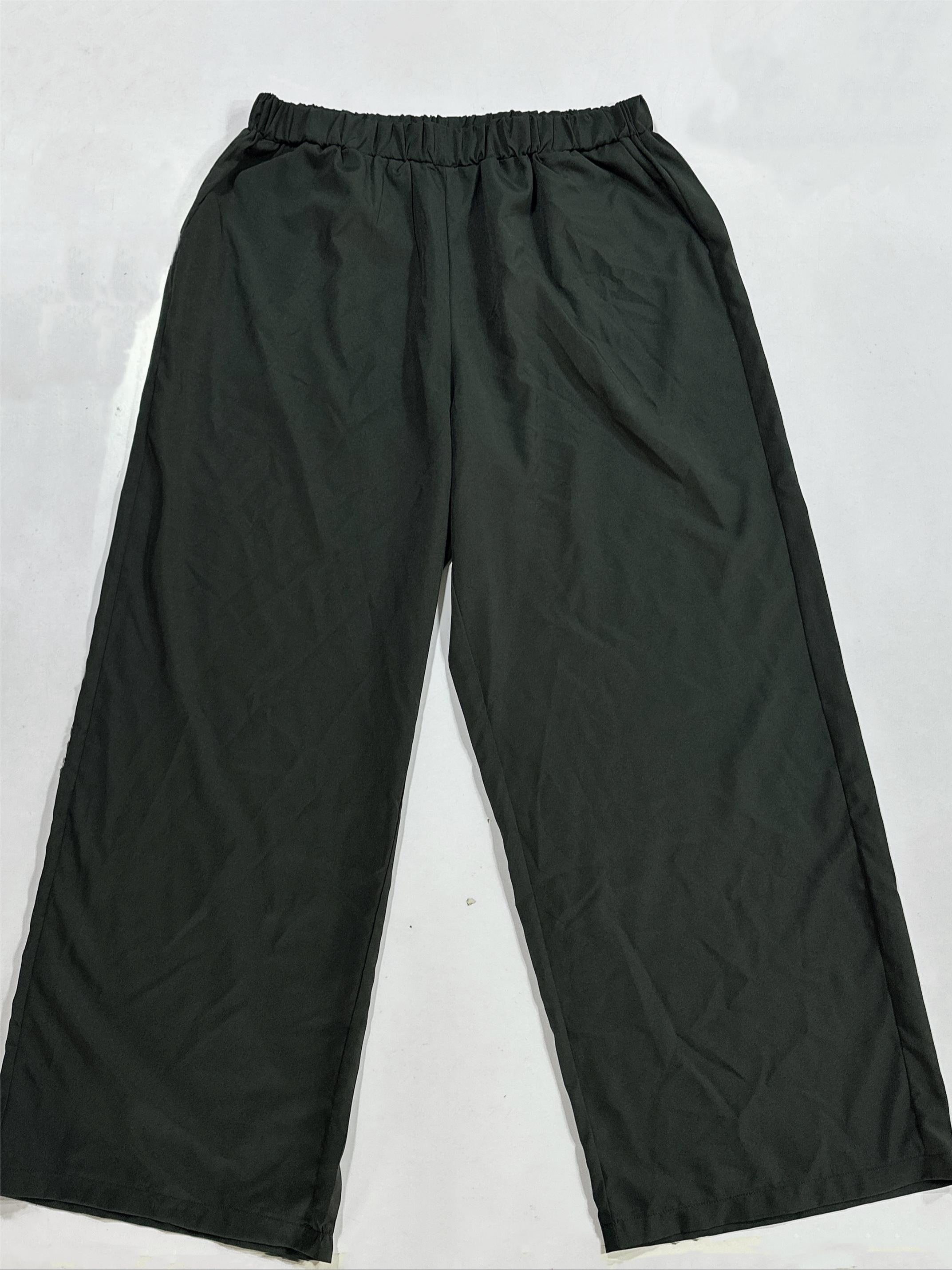  Wide Leg Trousers High Rise Elastic Waist