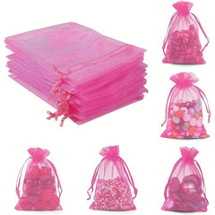 30pcs 18 X 13 Cm Pink Organza Mesh Bags for Wedding Gift, Parties, Festivals