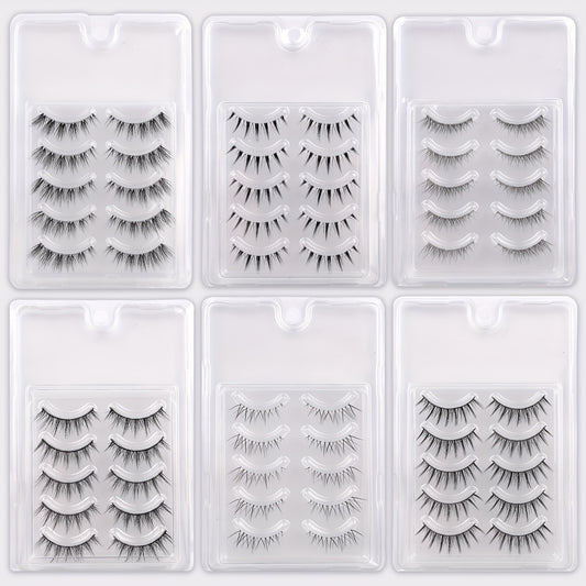 5 Pairs Natural Wispy False Eyelashes Faux Mink Cat Eye Long Lasting