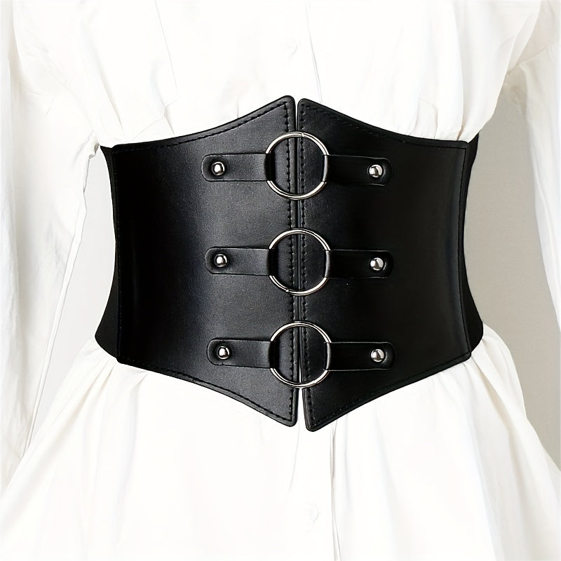 Punk Circles Buckle Wide Belt Coat Waistband Elastic Casual Decorative Girdle