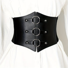 Punk Circles Buckle Wide Belt Coat Waistband Elastic Casual Decorative Girdle