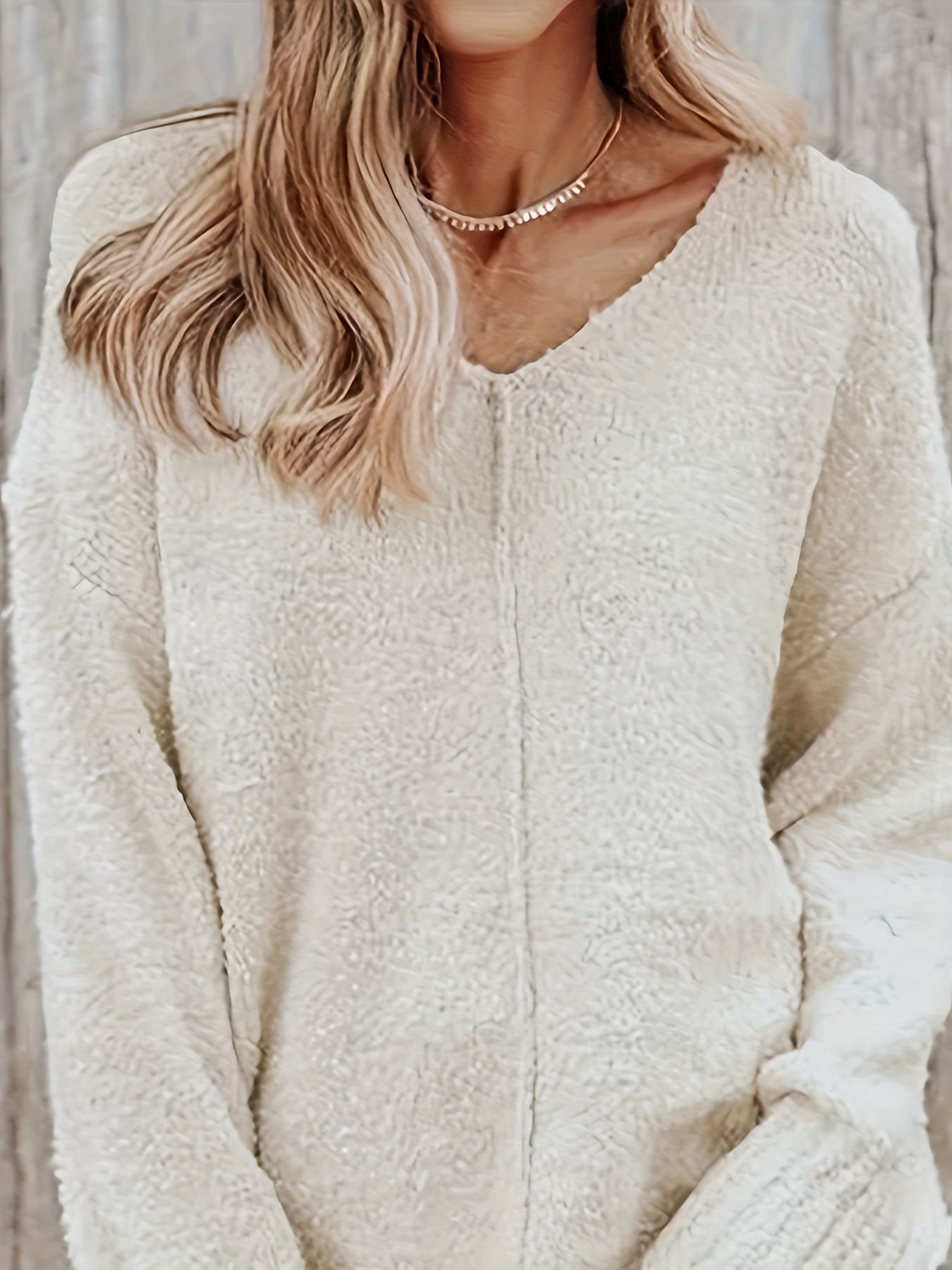  Solid Long Sleeve V Neck Sweater