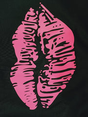Lips Print Top & Drawstring Pants Two Piece Set