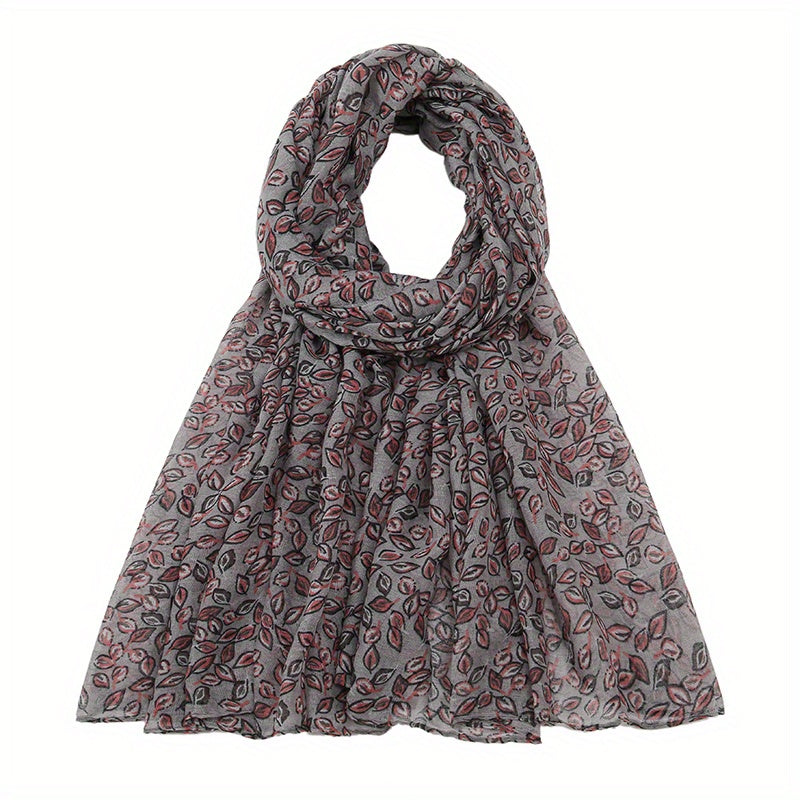 Dark Leaf Print Voile Scarf Boho Vintage Shawl Head Wrap
