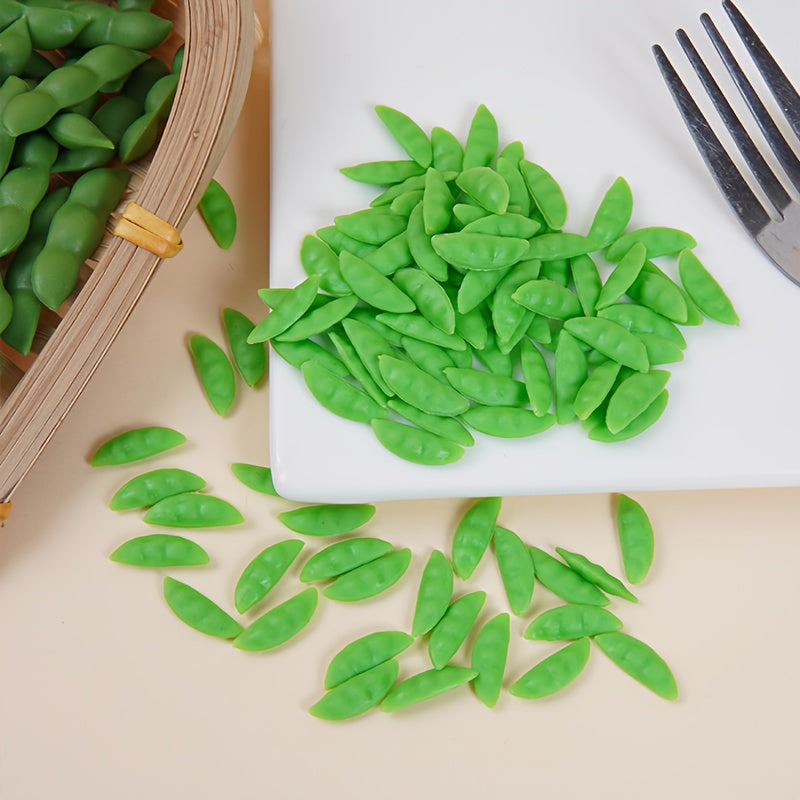20pcs Mini Pea Pods Realistic Green Plastic Food Toys for Mini Kitchen Playset