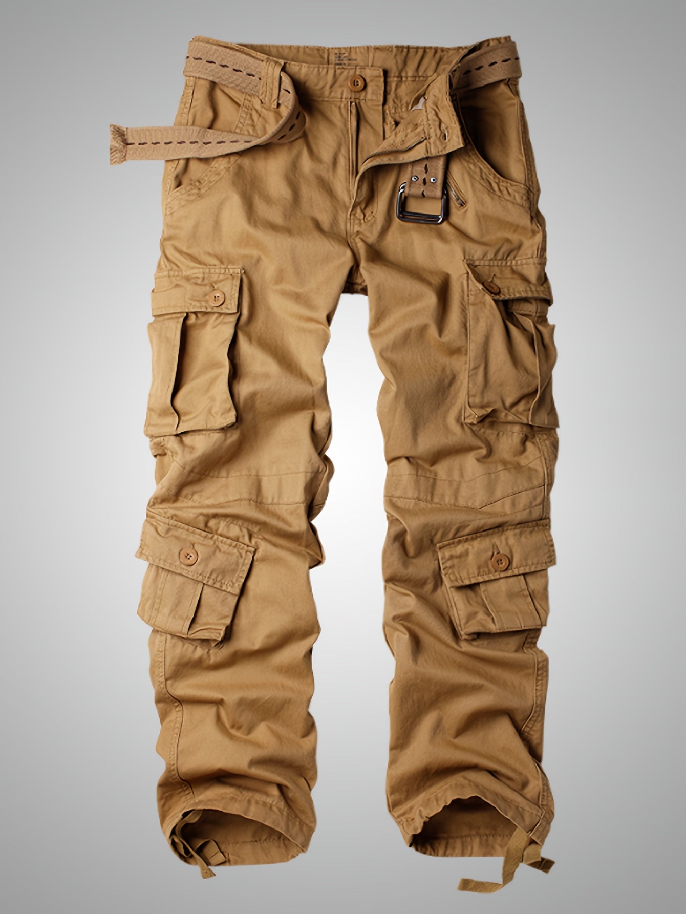 Solid Cotton Men's Cargo Pants Loose Casual Outdoor Work Pants