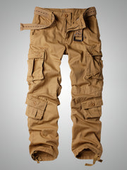 Solid Cotton Men's Cargo Pants Loose Casual Outdoor Work Pants