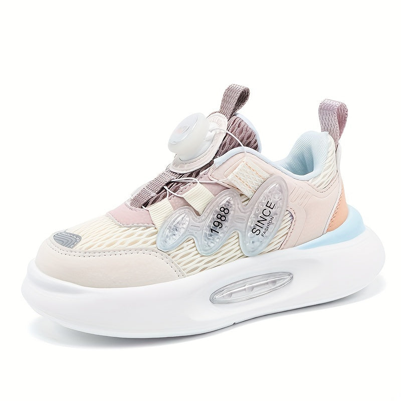 Girl's Rotating Buckle Chunky Shoes Mesh Breathable Soft Sole Sneakers