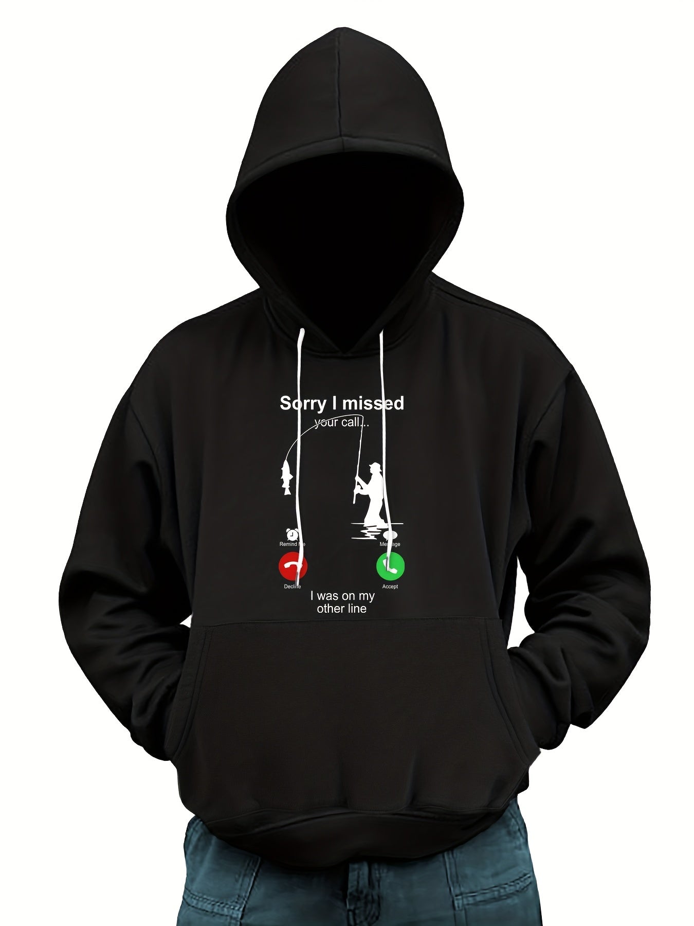 Men's Fishing Print Hoodie Stretch Hooded Sweatshirt Pullover Top