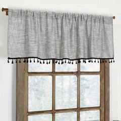 1PC Linen Curtain Head Short Valance Gray Tassel Kitchen Curtain Small Curtain