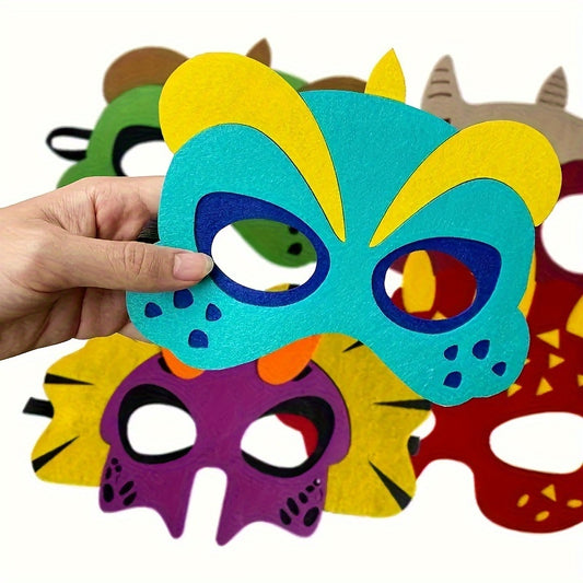 12pcs Dinosaur Party Masks Felt & Elastic Assorted Designs for Celebrations