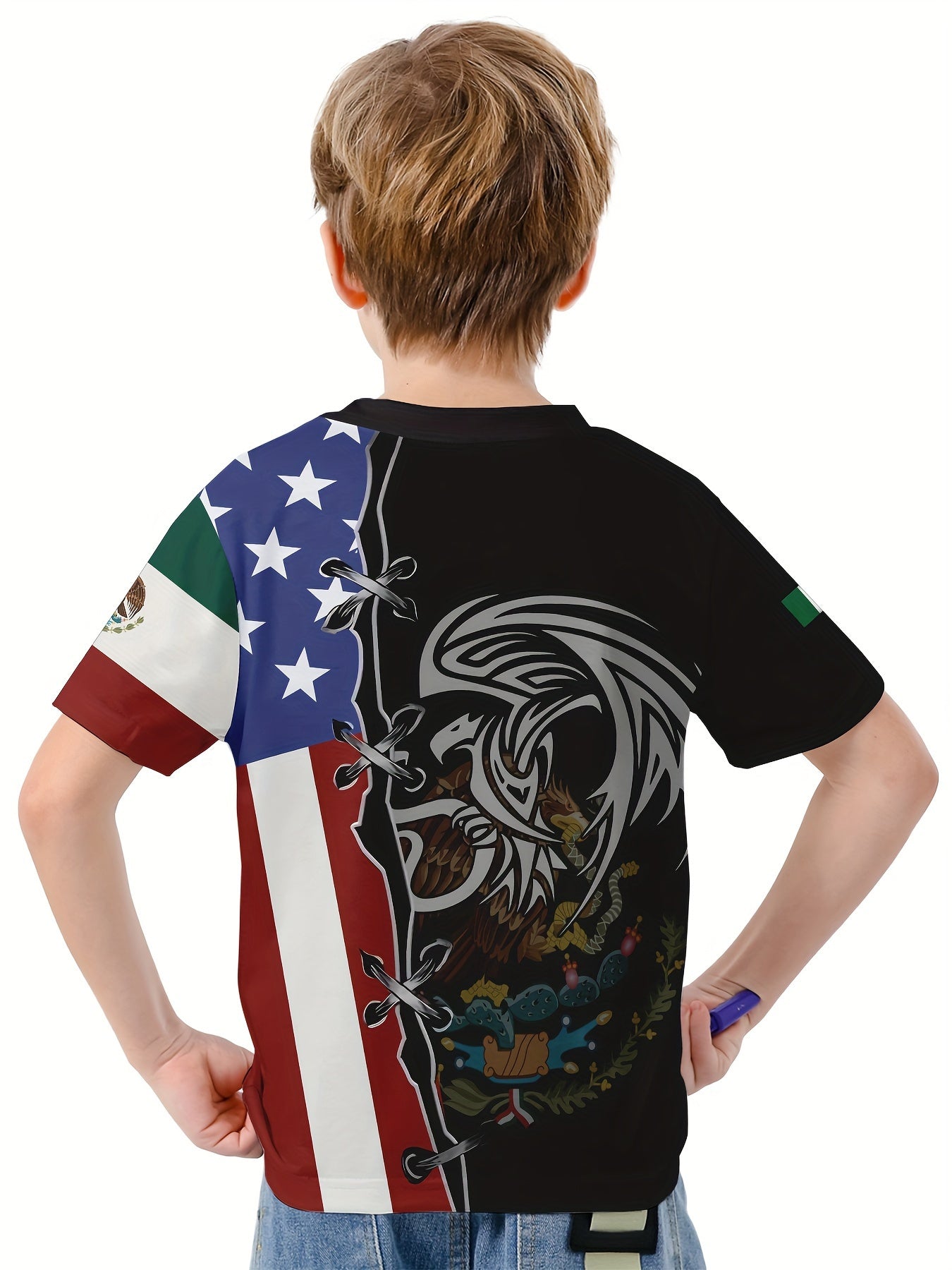 Eagle And Flag 3D Print Boy's Casual Tees Short Sleeve Crew Neck T shirt