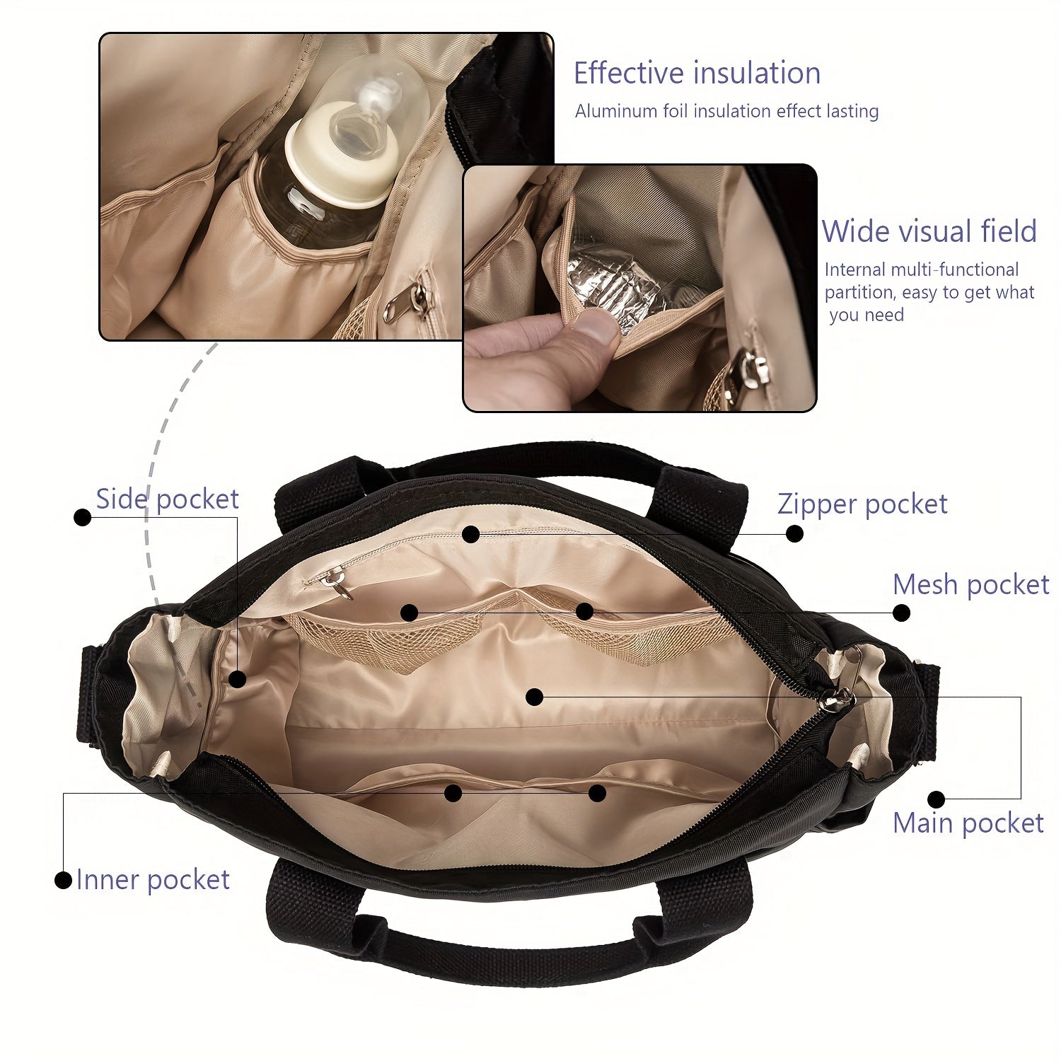 Large Diaper Bag Tote with Changing Pad & Pacifier Bag