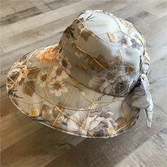 Flower Print Wide Brim Sun Hat UV Protection Beach Cap