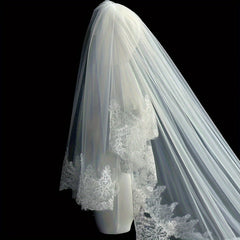 Royal Court Style Lace Bridal Tiara with Floral Pattern Train