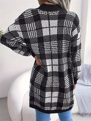  Houndstooth Print Open Front Cardigan