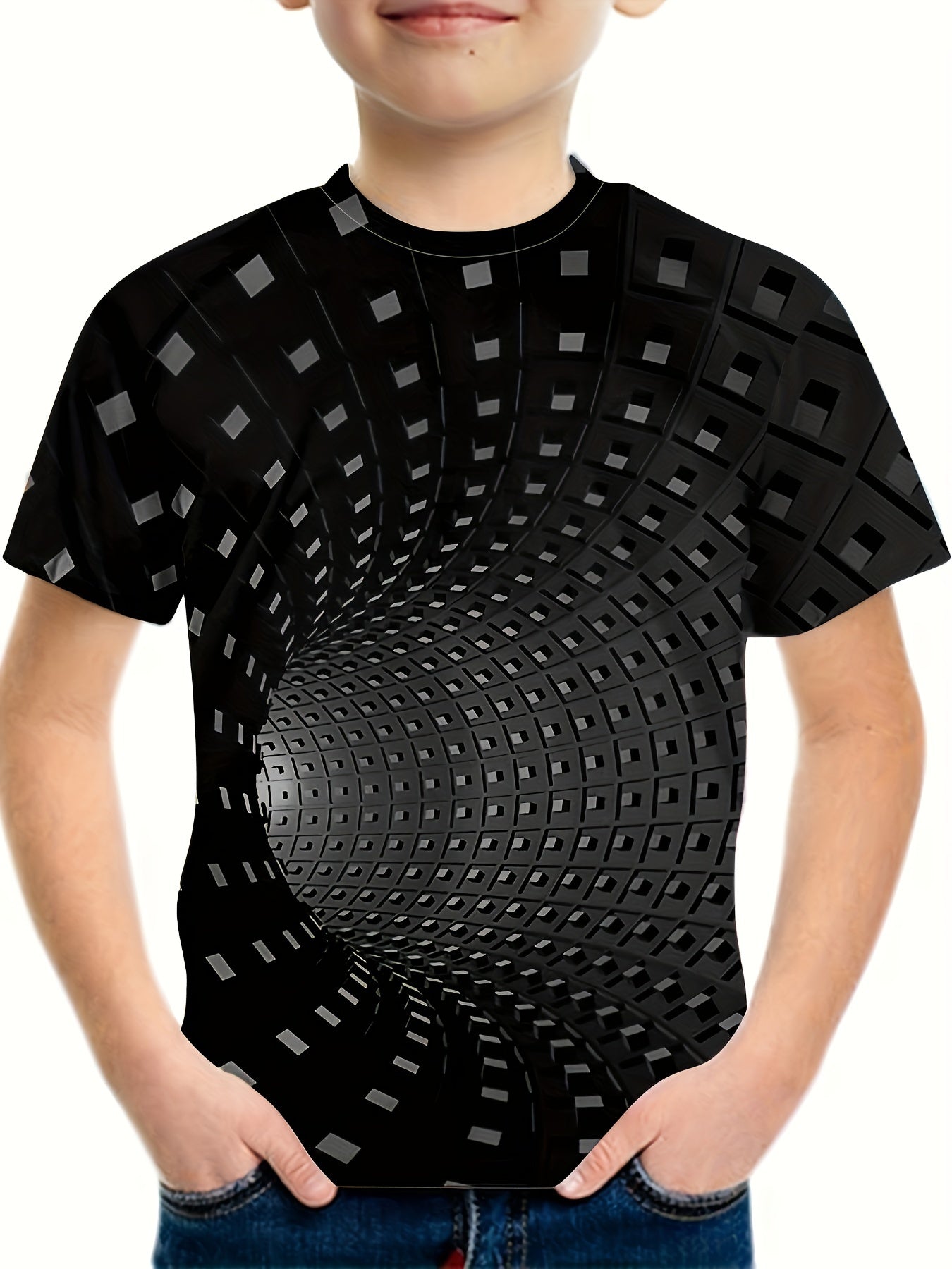 Boys 3D Building Blocks Graphic T Shirt Casual Stretchy Tee