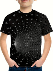 Boys 3D Building Blocks Graphic T Shirt Casual Stretchy Tee