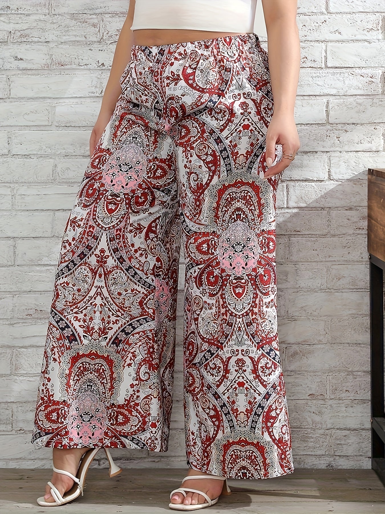  Boho Paisley Print Wide Leg Pants