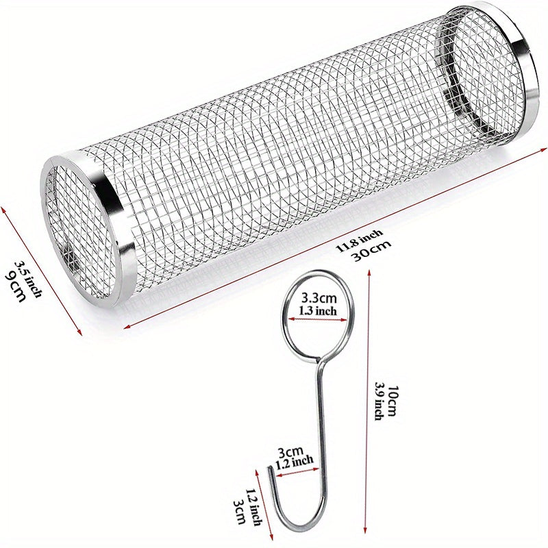 5pcs Stainless Steel BBQ Cage Grill Cage Seasoning Filter BBQ Fork