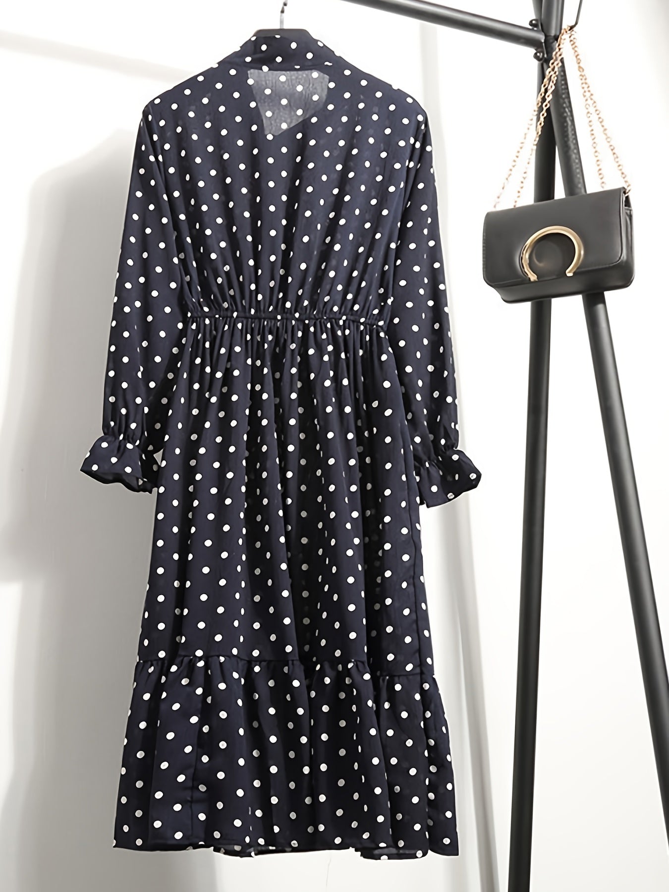 Polka Dot Print Bow Front Maxi Dress Plus Size Women's Long Dress
