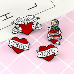 Red Heart Skull Brooch Forever Together Pin Badge
