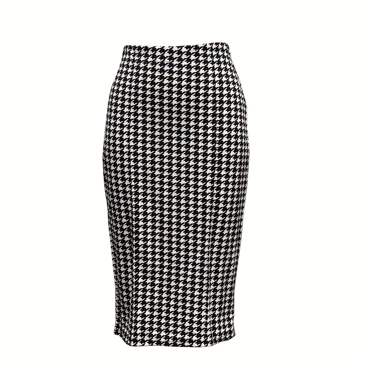Houndstooth Print Split Skirt High Waist Bag Hip Women's Clothing