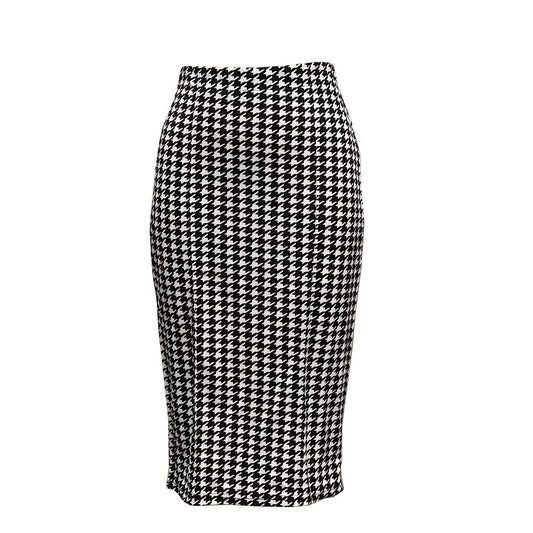 Houndstooth Print Split Skirt High Waist Bag Hip Women's Clothing